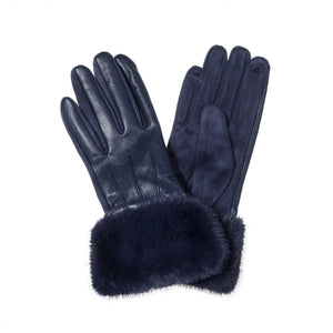 handschuhe leder damen blau Damen Handschuhe in Hirschlederoptik mit Kunstfellbesatz – Alexander Jung Reitsport