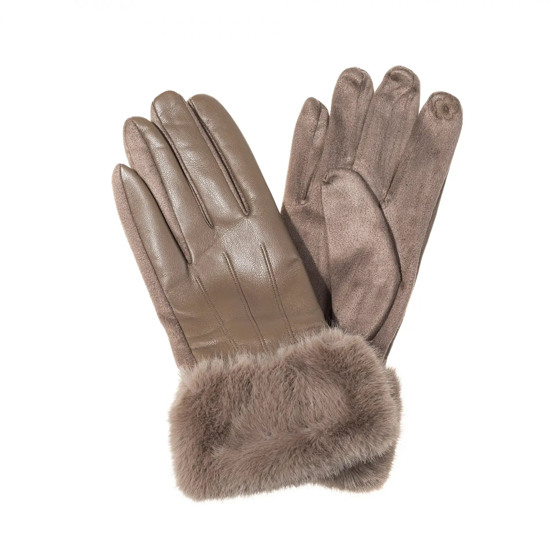 handschuhe damen taupe Damen Handschuhe in Hirschlederoptik mit Kunstfellbesatz – Alexander Jung Reitsport